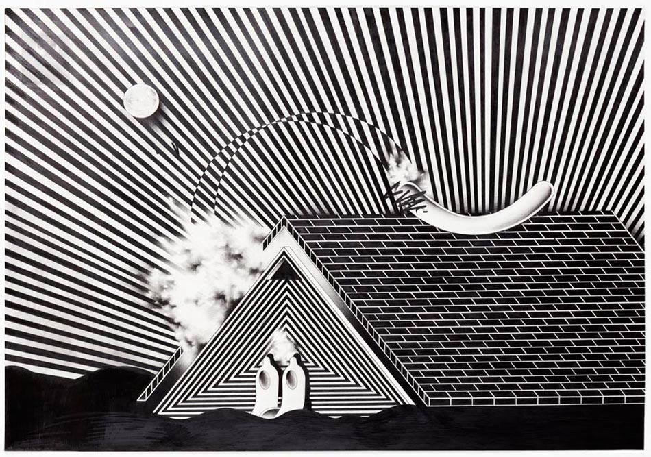 Ryan Travis Christian   Roof Off  Graphite on paper 29 x 40"