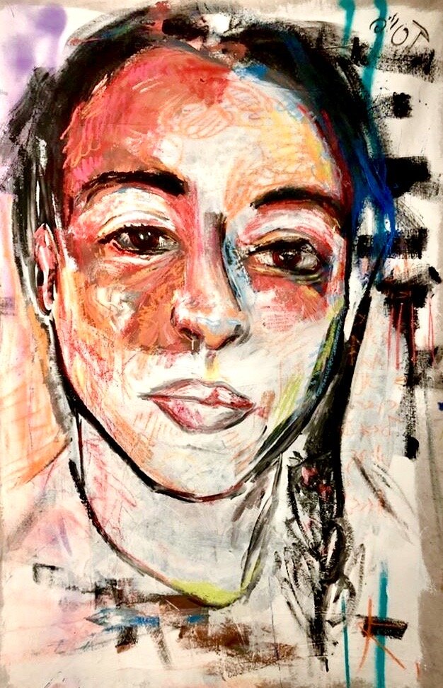 Keli Lucas - UntitledAcrylic, aerosol, charcoal, pastel on canvas40 x 63 inInquire for price